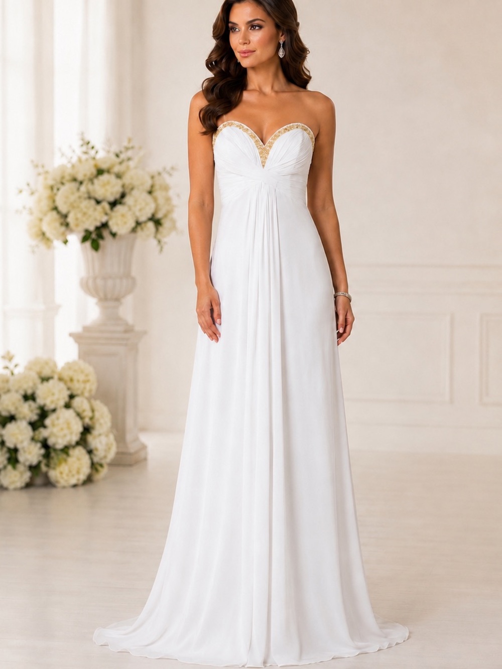 La Femme Strapless Gown Sweetheart Neckline Beaded Maxi Dress Size 10 wedding